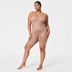 NWT SPANX SpanxShape Mid Thigh Bodysuit in Cafe Au Lait Tan Size 1X Shapewear